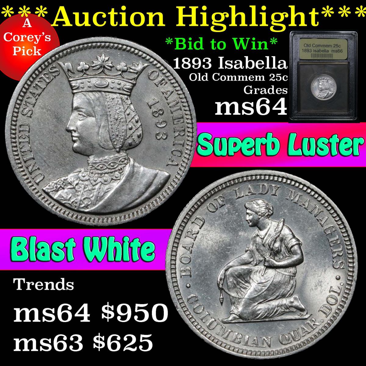***Auction Highlight*** 1893 Isabella Isabella Quarter 25c Graded Choice Unc by USCG (fc)