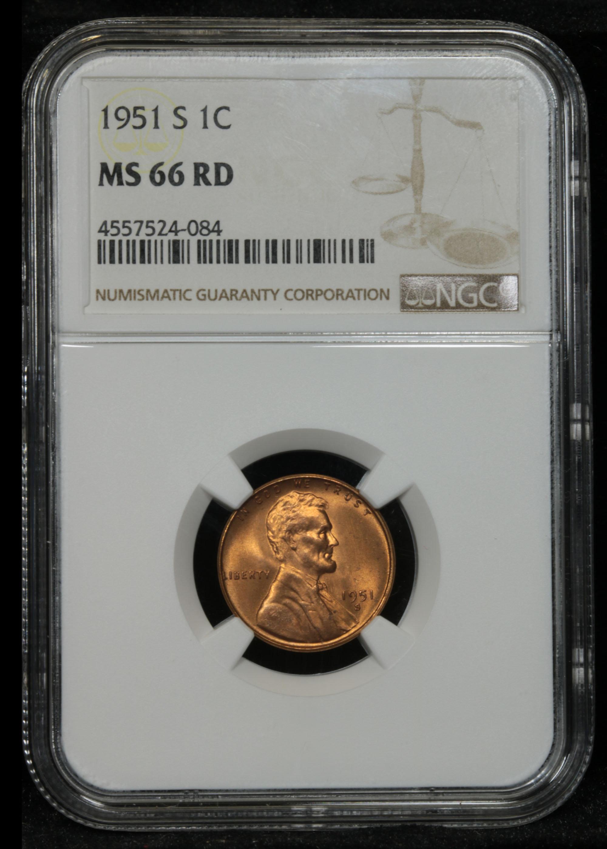 NGC 1951-s Lincoln Cent 1c Graded ms66 RD By NGC