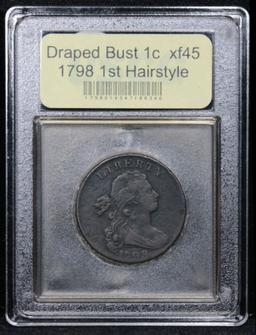 ***Auction Highlight*** 1798 1st Hairstyle Draped Bust Large Cent 1c Graded xf+ by USCG (fc)