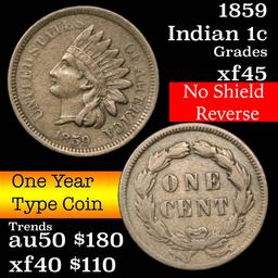 1859 Indian Cent 1c Grades xf+