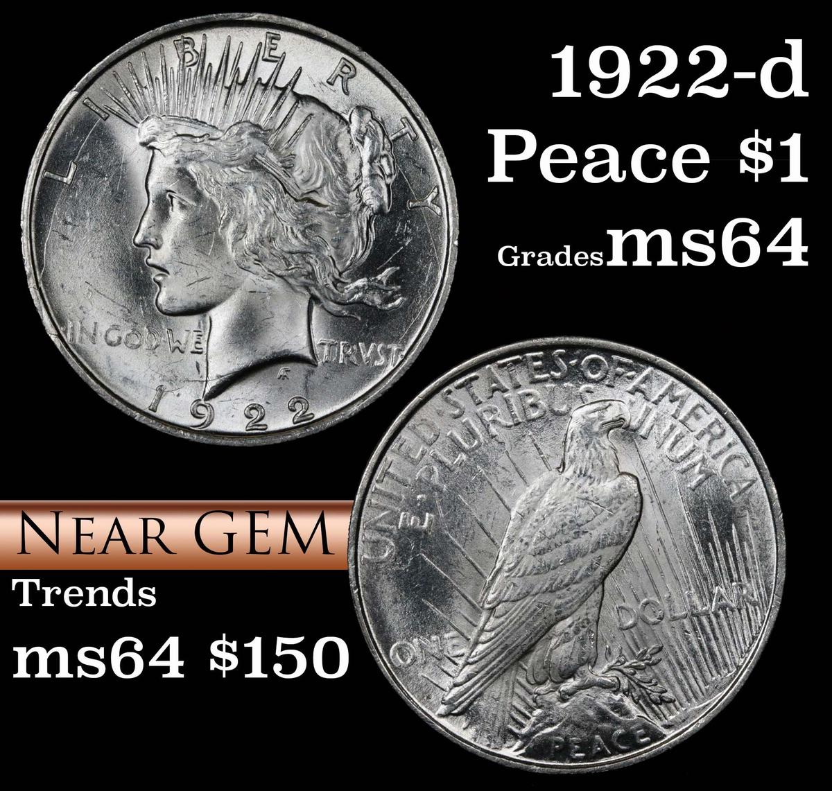 1922-d Peace Dollar $1 Grades Choice Unc