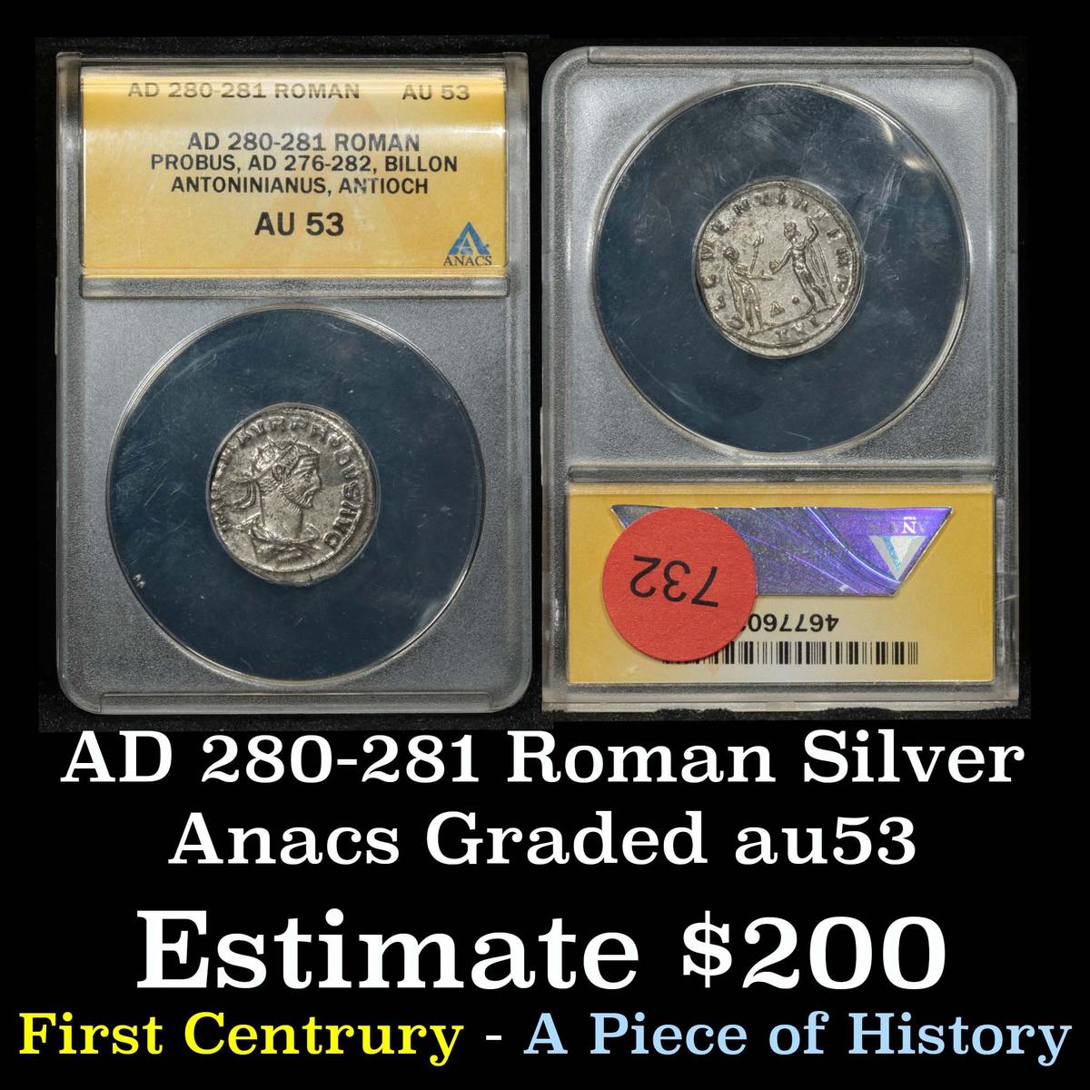 ANACS AD 280-281 Roman Roman Silver Graded au53 By Anacs