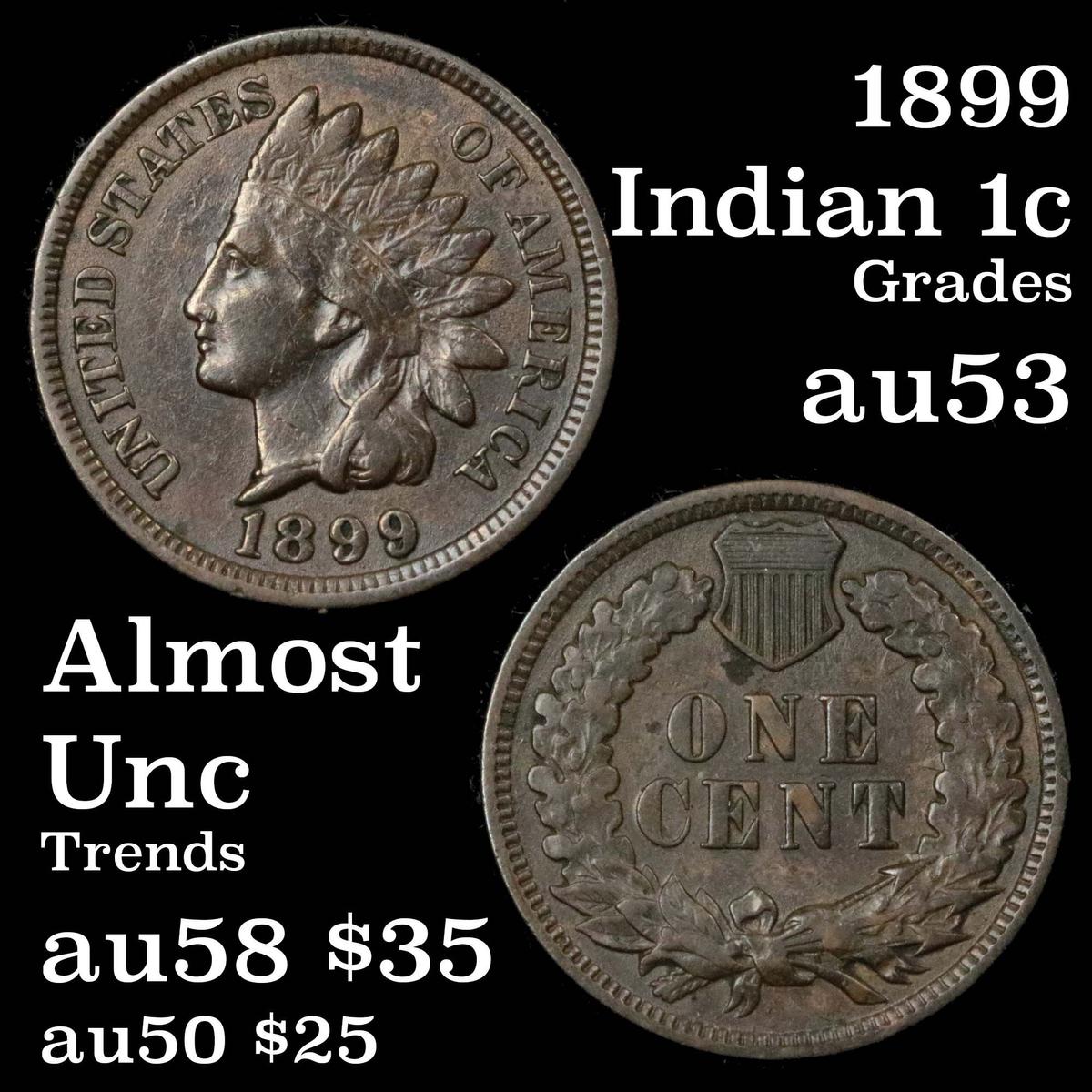 1899 Indian Cent 1c Grades Select AU