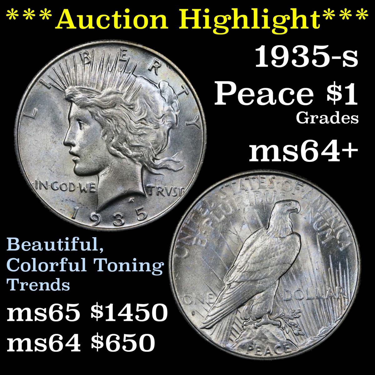 ***Auction Highlight*** 1935-s Peace Dollar $1 Grades Choice+ Unc (fc)