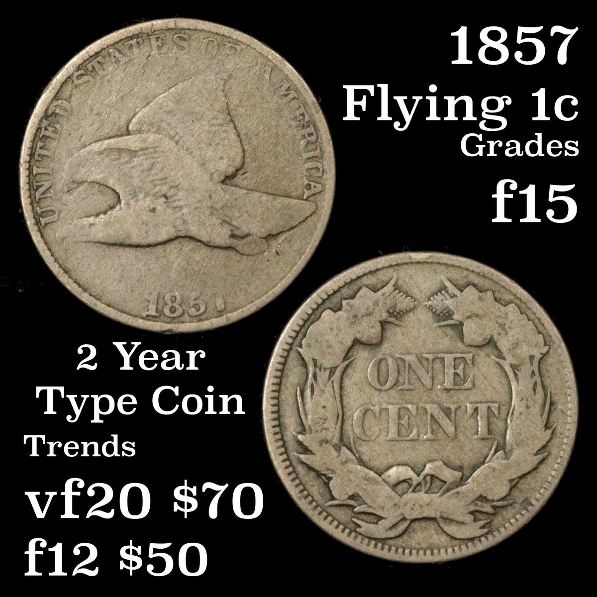 1857 Flying Eagle Cent 1c Grades f+