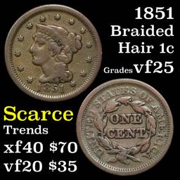 1851 Braided Hair Large Cent 1c Grades vf+