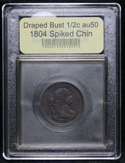 ***Auction Highlight*** 1804 Spiked Chin Draped Bust Half Cent 1/2c Graded AU, Almost Unc USCG (fc)