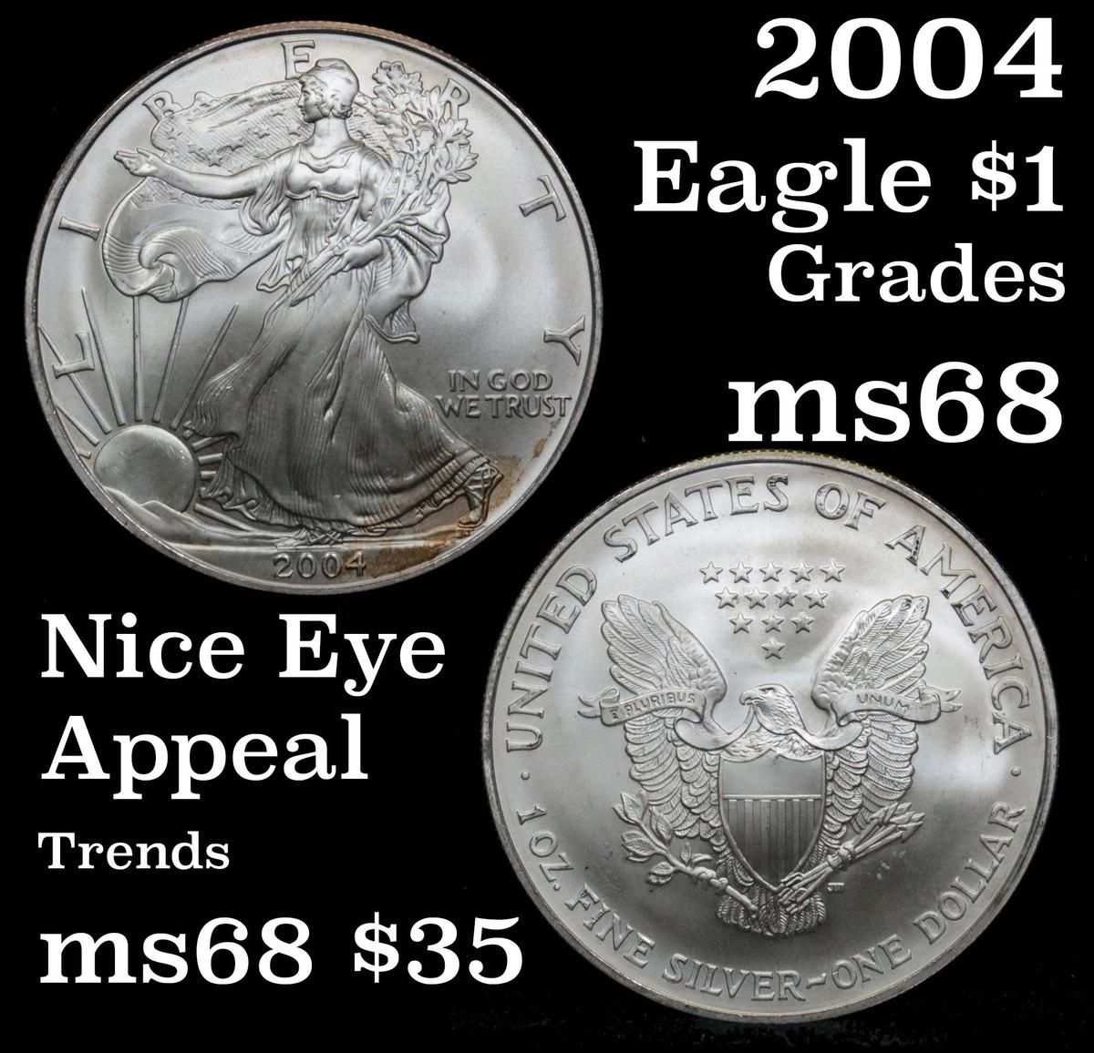 2004 Silver Eagle Dollar $1 Grades GEM+++ Unc