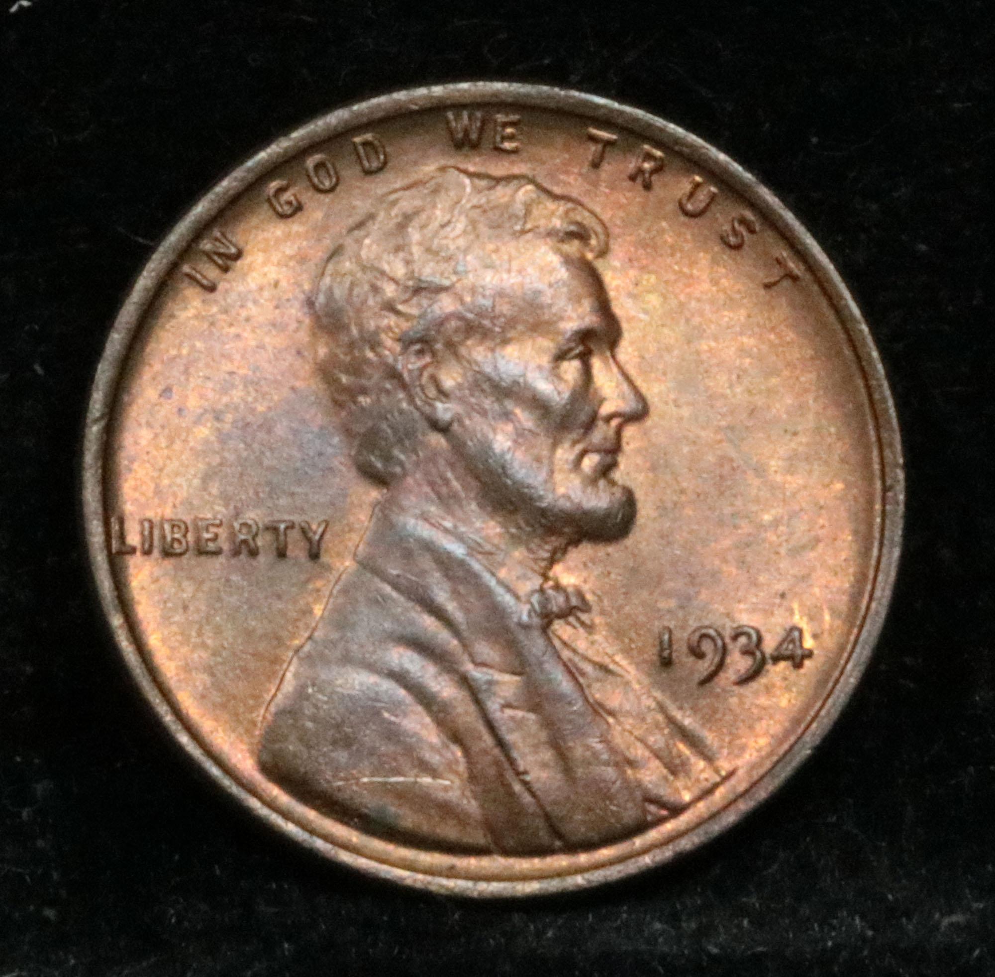 1934-p Lincoln Cent 1c Grades GEM Unc RB