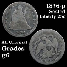 1876-p Seated Liberty Quarter 25c Grades g+