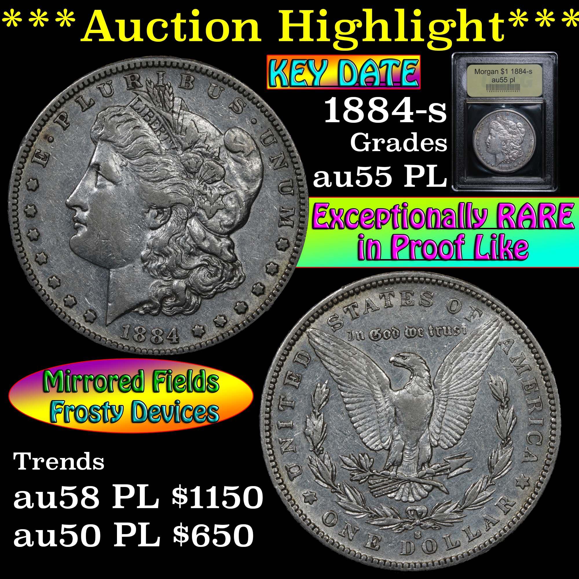 ***Auction Highlight*** Key date 1884-s Morgan Dollar $1 Graded Select AU PL by USCG (fc)