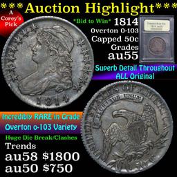 ***Auction Highlight*** 1814 Capped Bust Half Dollar 50c Graded Choice AU by USCG (fc)