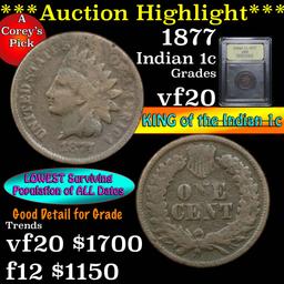 ***Auction Highlight*** 1877 Indian Cent 1c Graded vf, very fine by USCG (fc)