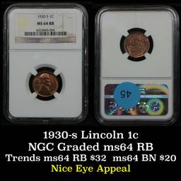 NGC 1930-s Lincoln Cent 1c Graded ms64 rb By NGC