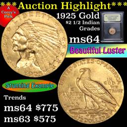 ***Auction Highlight*** 1925-d Gold Indian $2 1/2 Graded Choice Unc by USCG (fc)