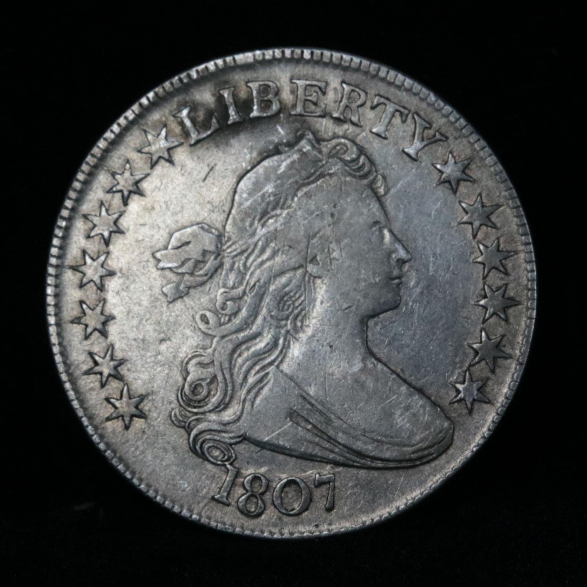 ***Auction Highlight*** 1807 Draped Bust Half Dollar 50c Graded vf++ by USCG (fc)