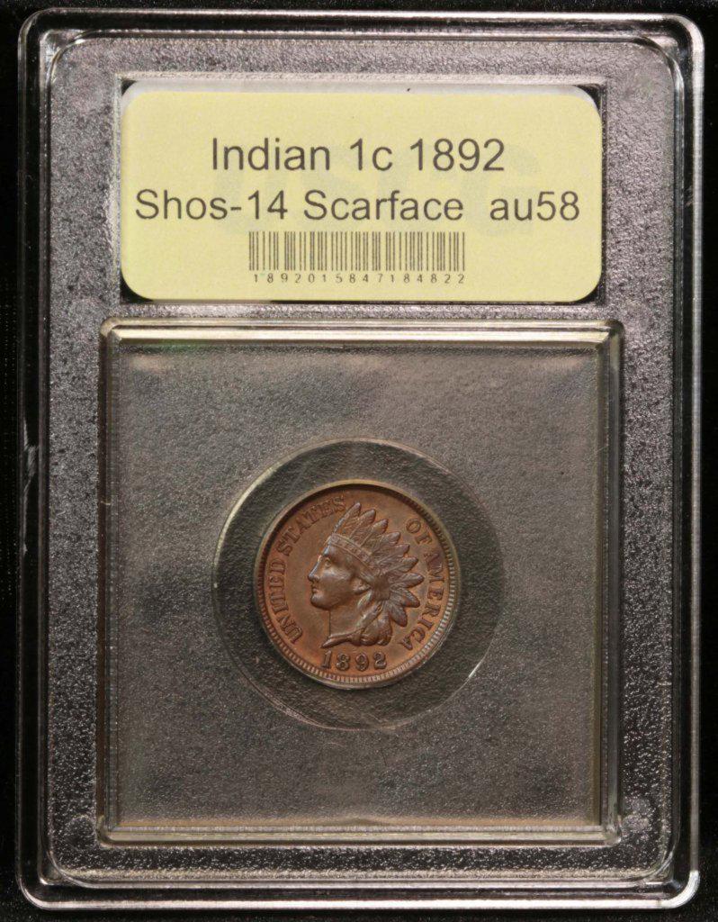 ***Auction Highlight*** 1892 Indian Cent 1c Scarface variety Graded Choice AU/BU Slider by USCG (fc)