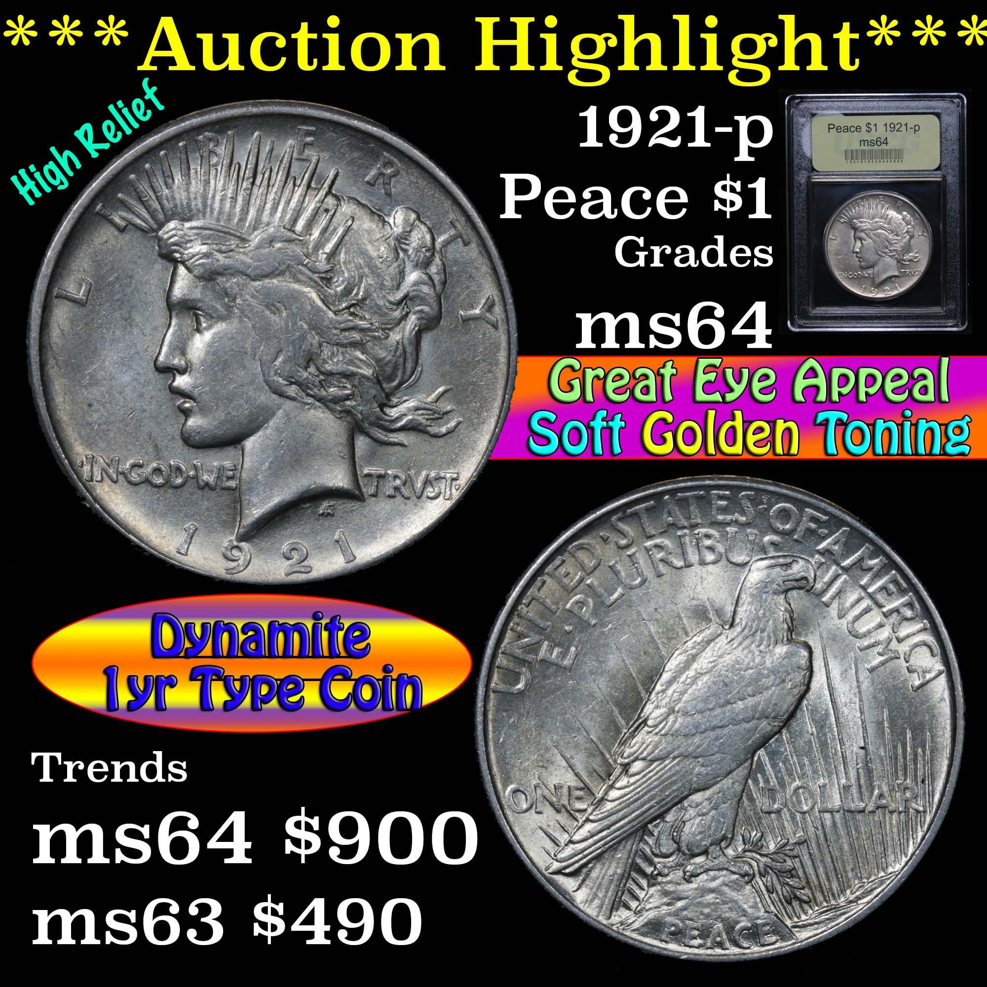 ***Auction Highlight*** 1921-p Peace Dollar $1 Graded Choice Unc by USCG (fc)