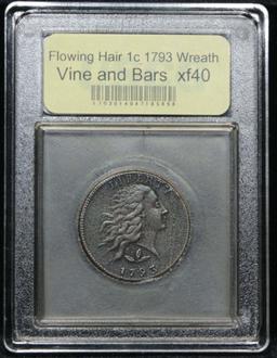 ***Auction Highlight*** Ultra Rare 1793 Wreath Vine & Bars Flowing Hair large 1c Graded xf USCG (fc)