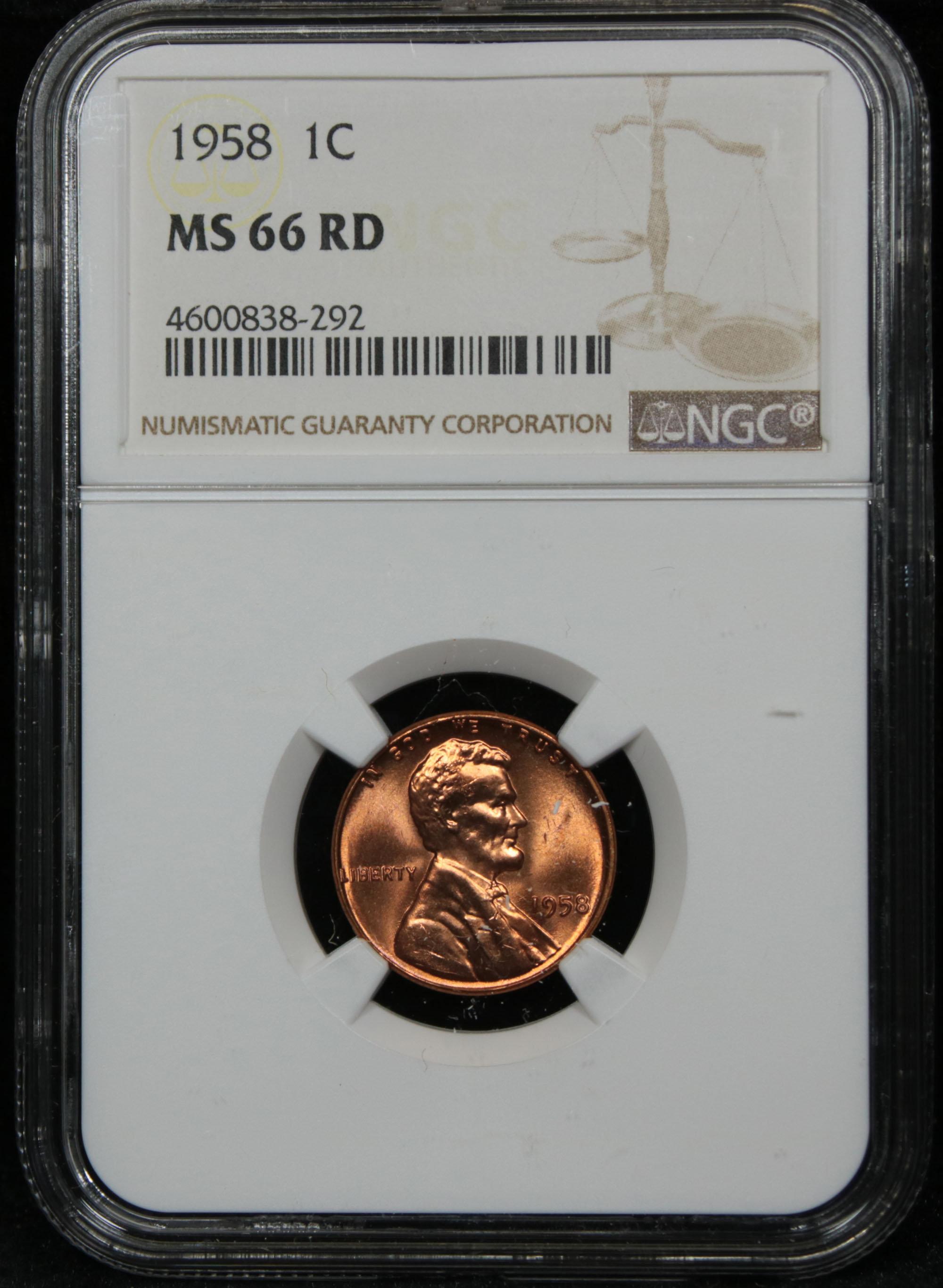 NGC 1958-p Lincoln Cent 1c Graded ms66 RD By NGC