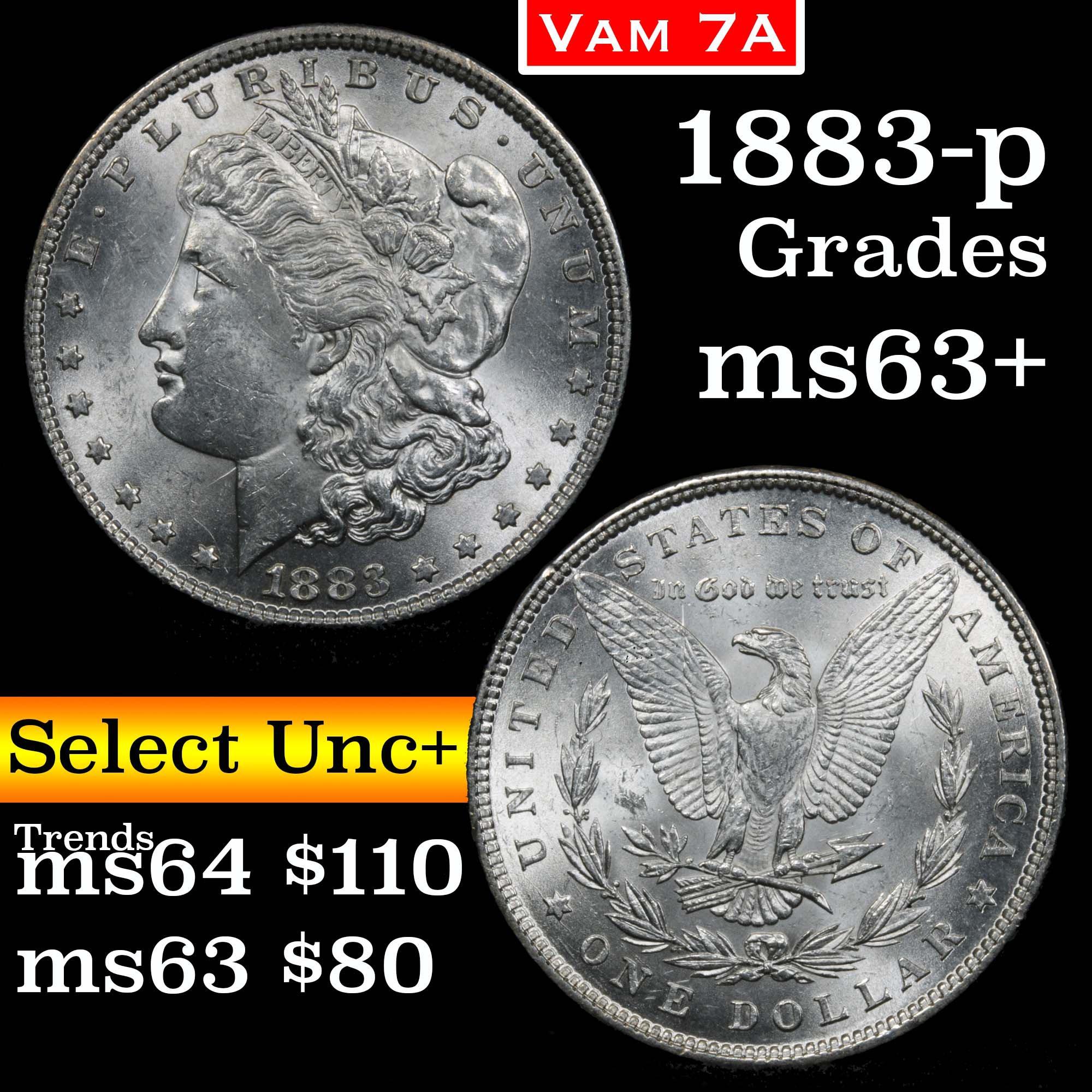 1883-p Vam 7A Morgan Dollar $1 Grades Select+ Unc