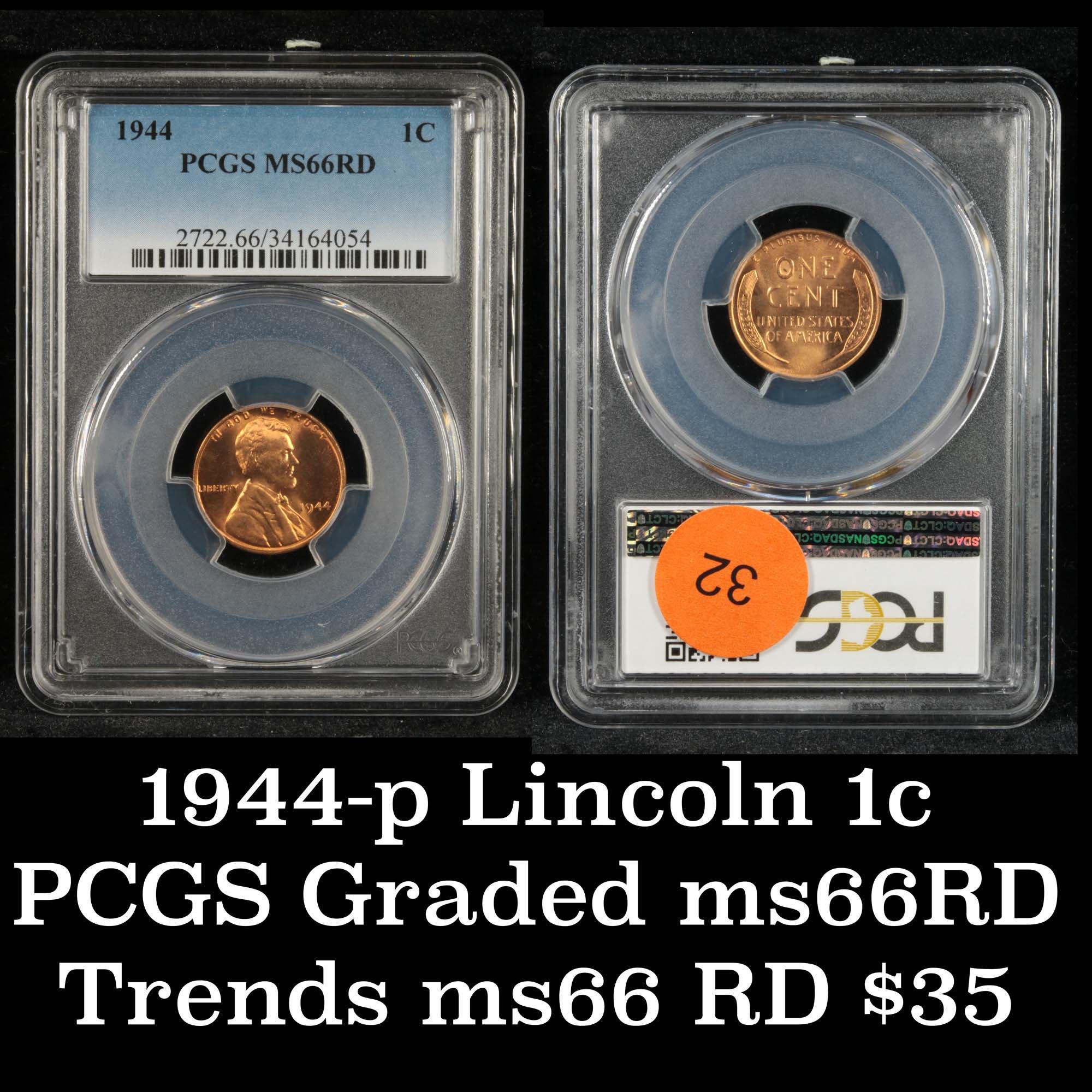 PCGS 1944-p Lincoln Cent 1c Graded ms66 RD By PCGS