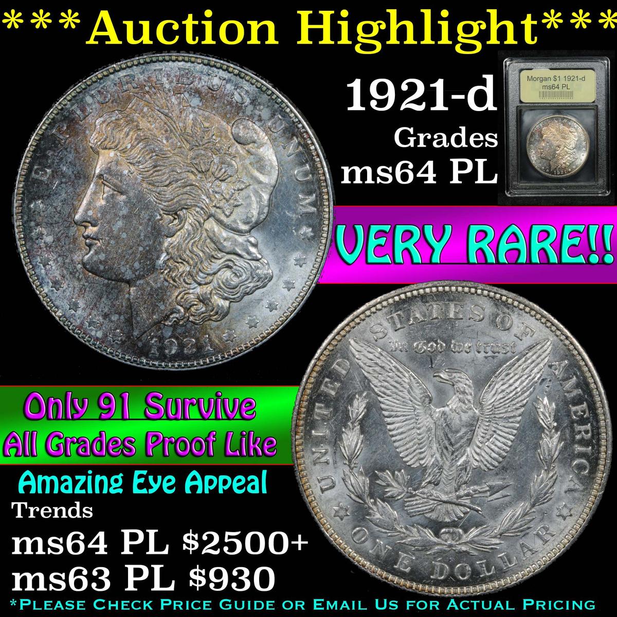 ***Auction Highlight*** 1921-d Morgan Dollar $1 Graded Choice Unc PL by USCG (fc)