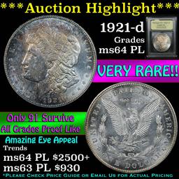 ***Auction Highlight*** 1921-d Morgan Dollar $1 Graded Choice Unc PL by USCG (fc)