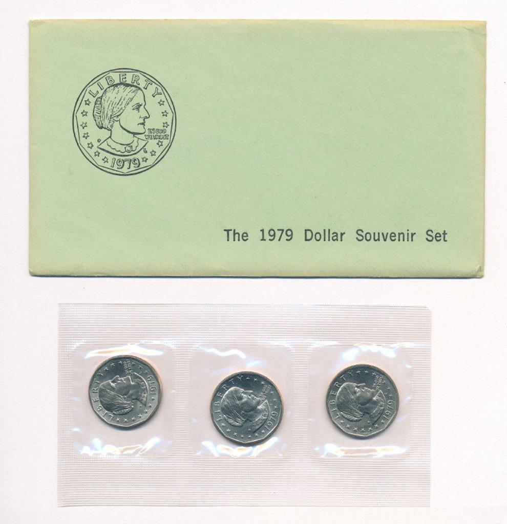 Rare 1979 Susan B. Anthony Dollar Souvenir Set, including all 3 mints, P, D & S