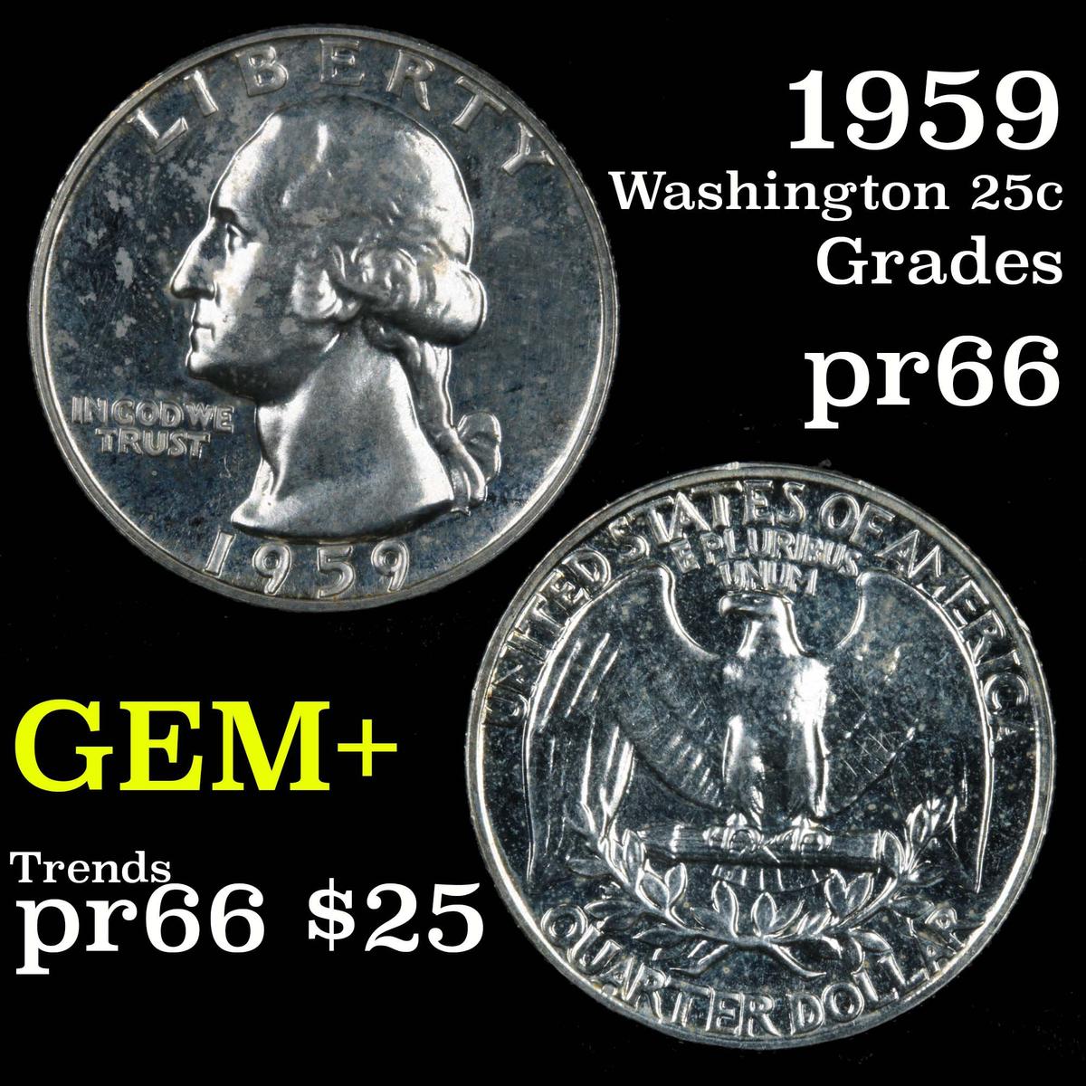 1959 Washington Quarter 25c Grades GEM+ Proof