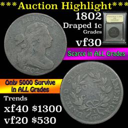 ***Auction Highlight*** 1802 Draped Bust Large Cent 1c Graded vf++ by USCG (fc)