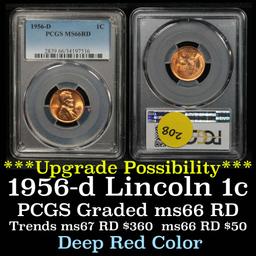 PCGS 1956-d Lincoln Cent 1c Graded ms66 RD by PCGS