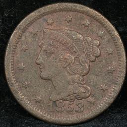 1853 Braided Hair Large Cent 1c Grades xf details