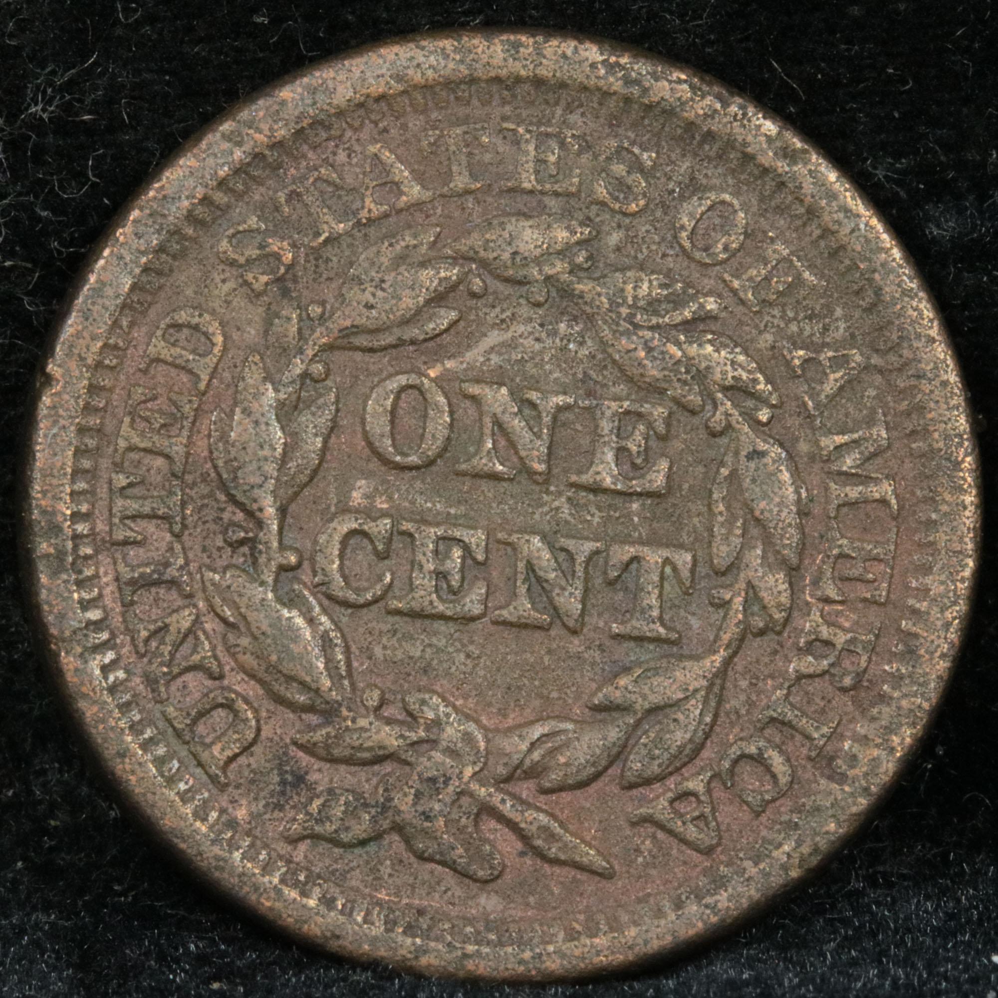 1853 Braided Hair Large Cent 1c Grades xf details