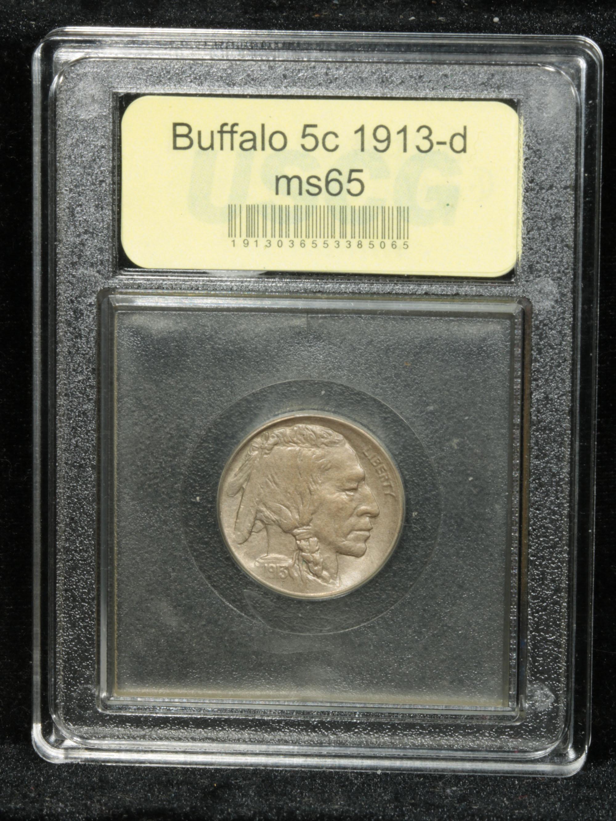 ***Auction Highlight*** 1913-d Buffalo Nickel 5c Graded GEM Unc by USCG (fc)