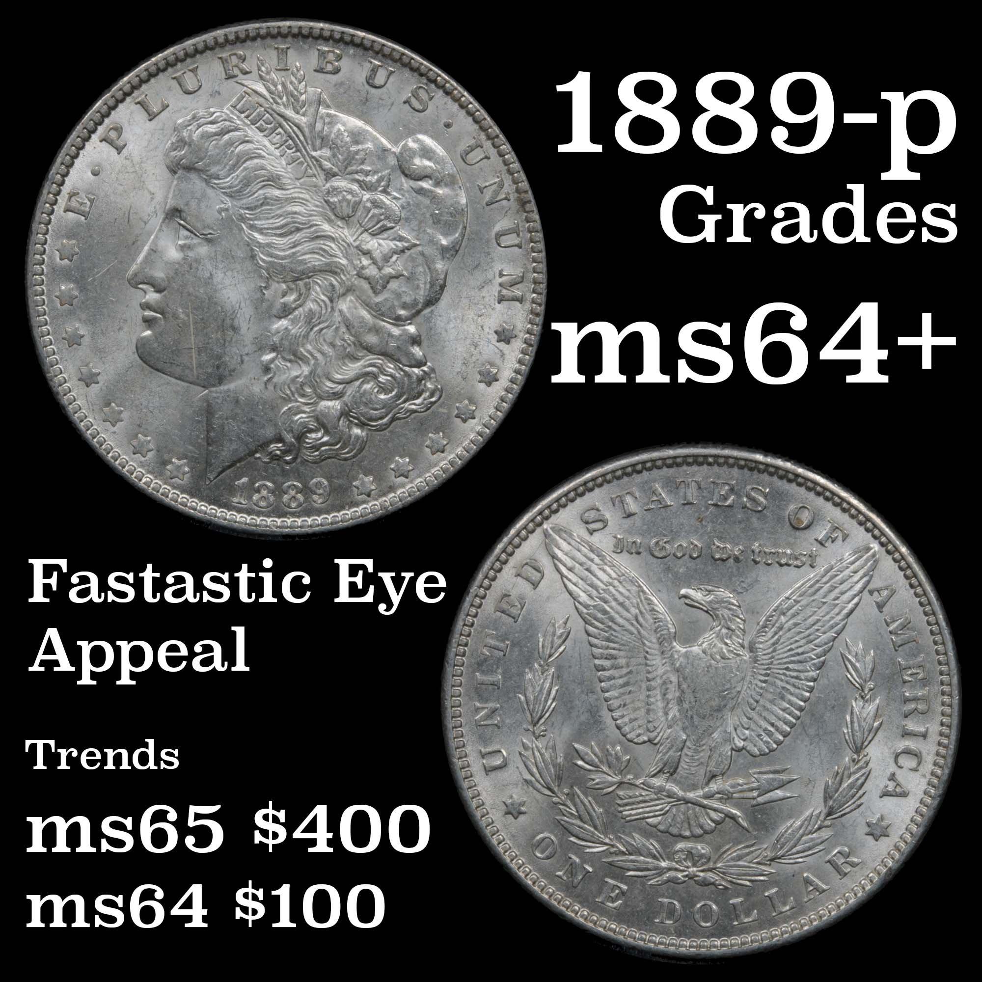 1889-p Morgan Dollar $1 Grades Choice+ Unc