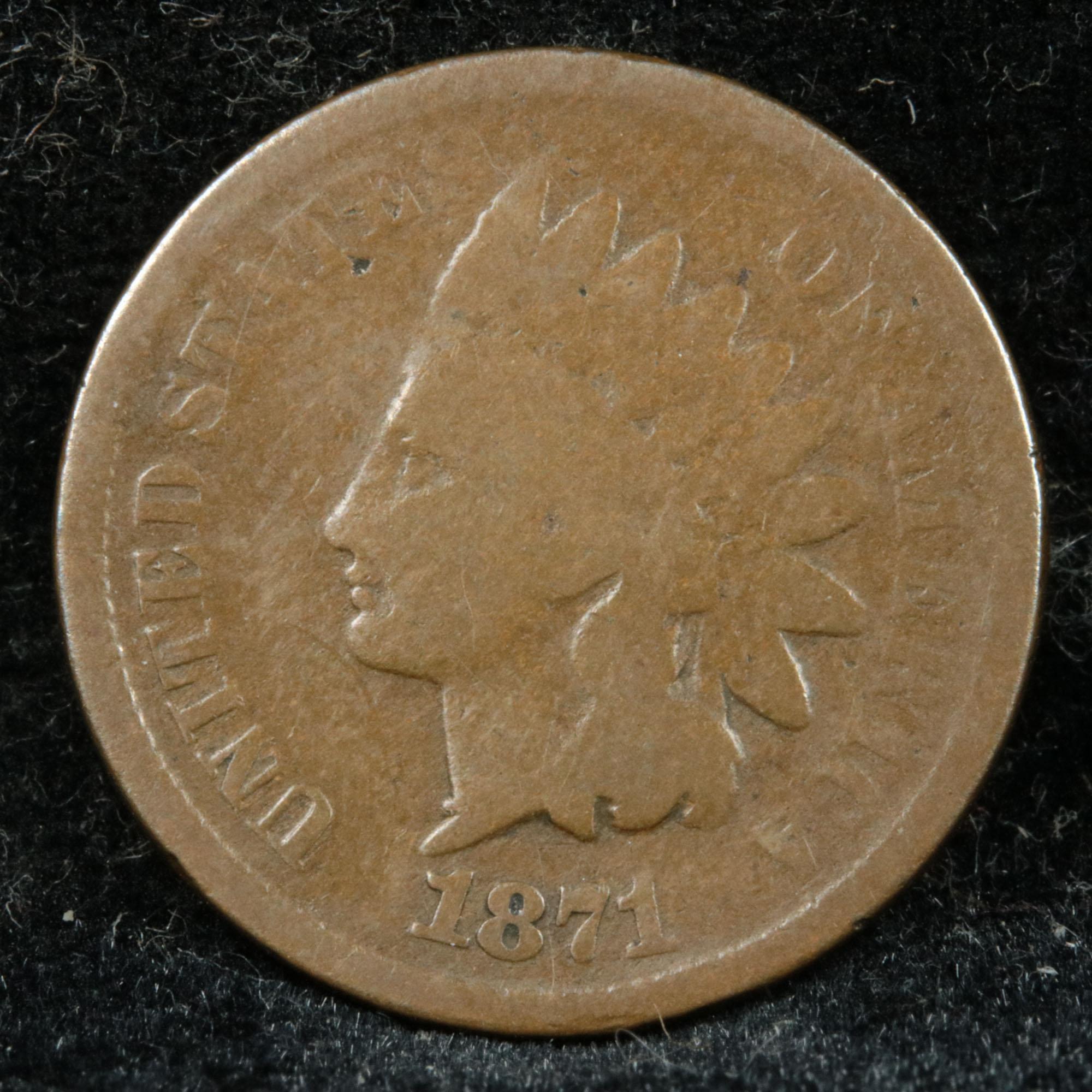 1871 Indian Cent 1c Grades f, fine (fc)