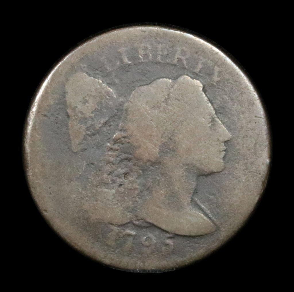 ***Auction Highlight*** 1795 plain edge Flowing Hair Liberty Cap 1c Graded vf, very fine USCG