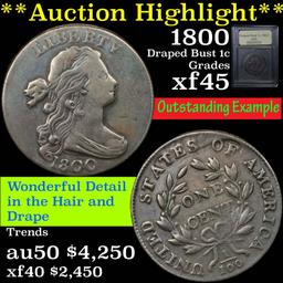 ***Auction Highlight*** 1800 Draped Bust Large Cent 1c Graded xf+ by USCG (fc)