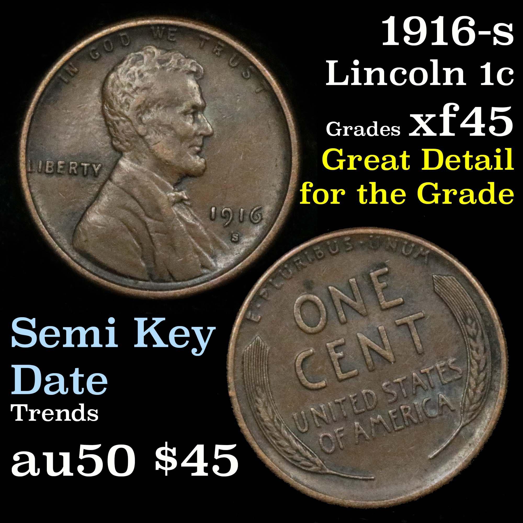 1916-s Lincoln Cent 1c Grades xf+