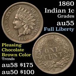 1860 Indian Cent 1c Grades Choice AU