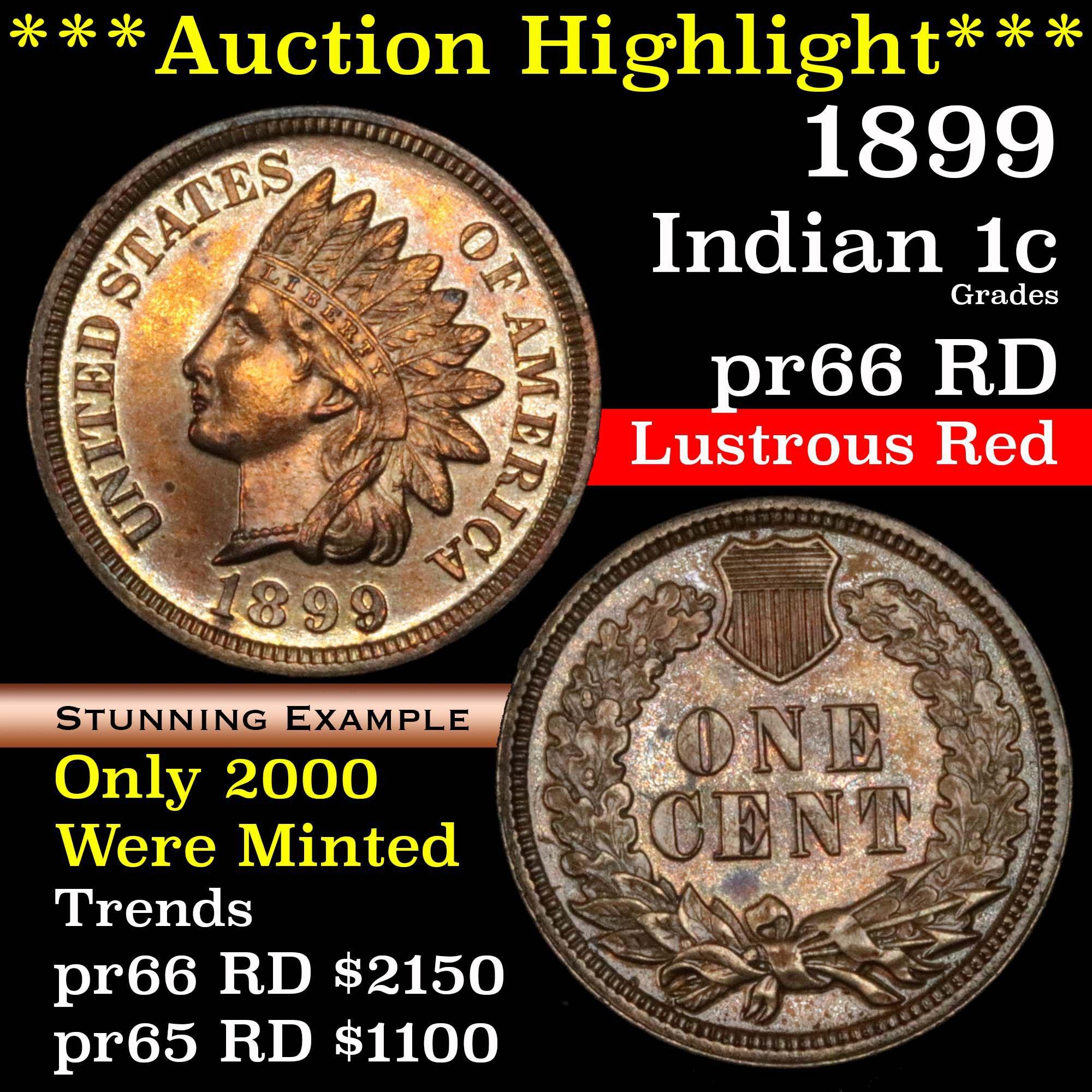 ***Auction Highlight*** 1899 Indian Cent 1c Grades Gem+ RD Proof (fc)