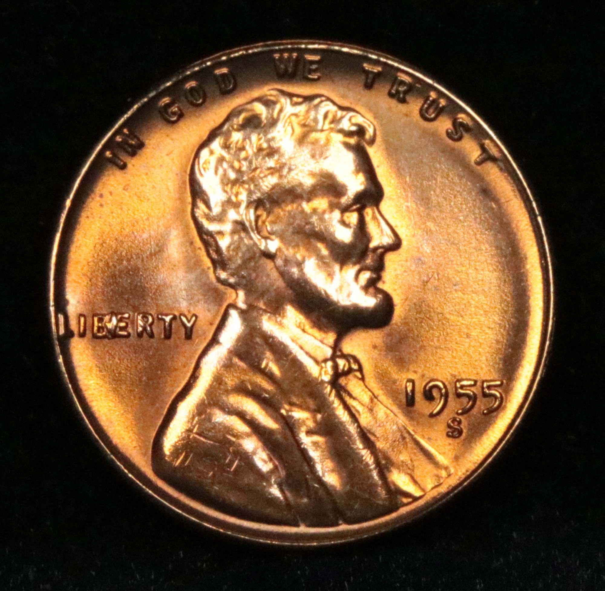 1955-s Lincoln Cent 1c Grades GEM+ Unc RD