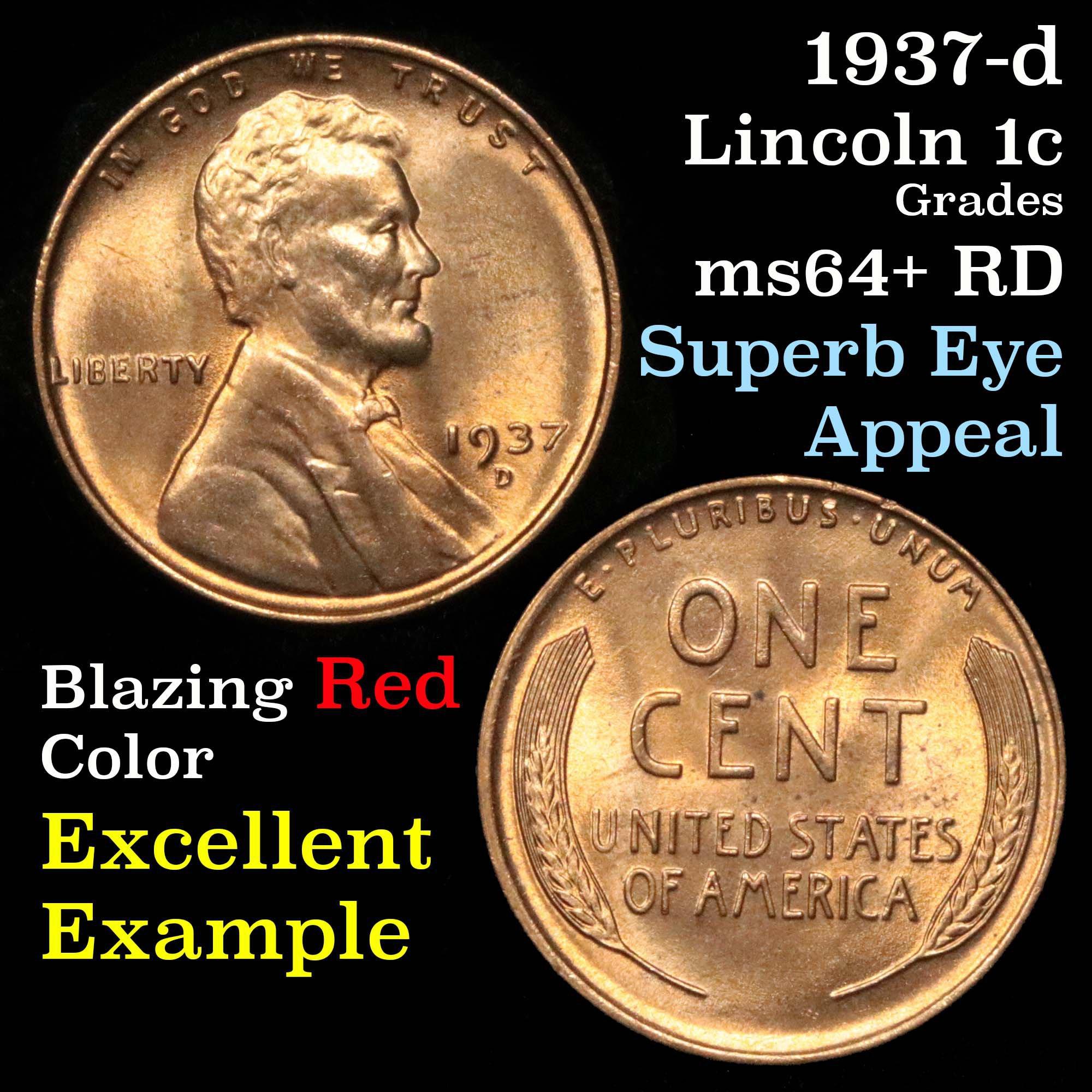 1937-d Lincoln Cent 1c Grades Choice+ Unc RD