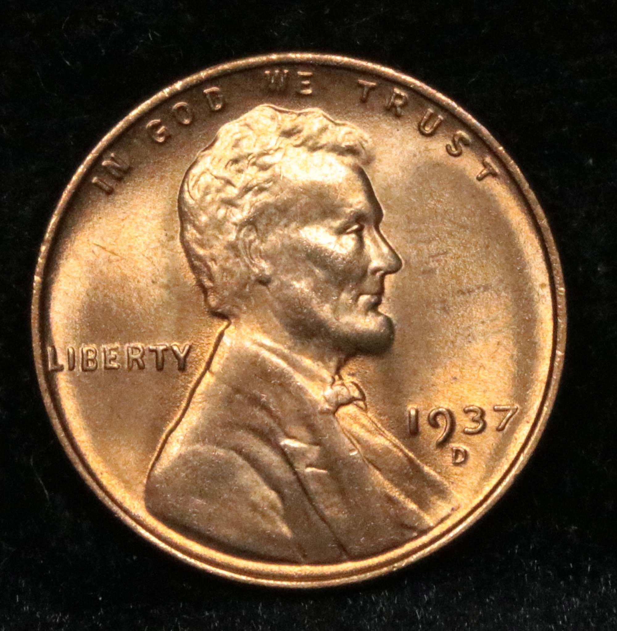 1937-d Lincoln Cent 1c Grades Choice+ Unc RD