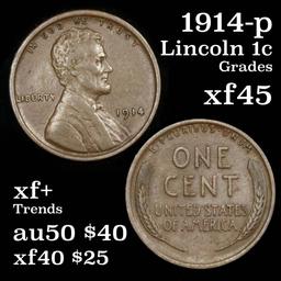 1914-p Lincoln Cent 1c Grades xf+