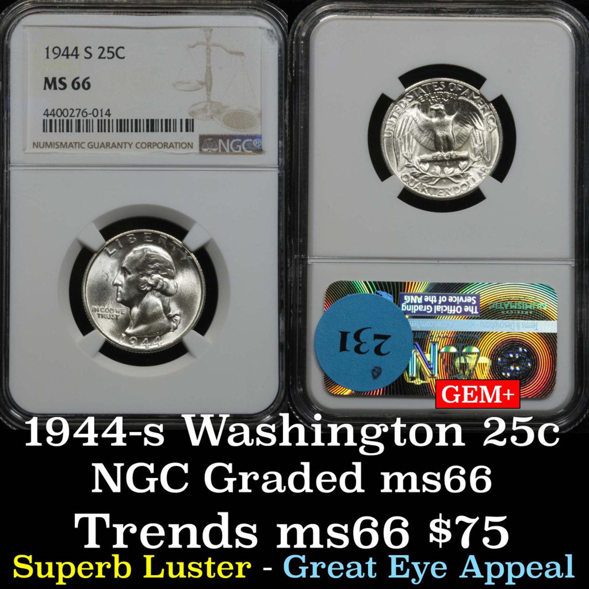 NGC 1944-s Washington Quarter 25c Graded ms66 by NGC