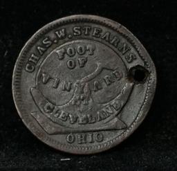 1863 Chas W. Stearns  Civil War Token 1c Grades xf details