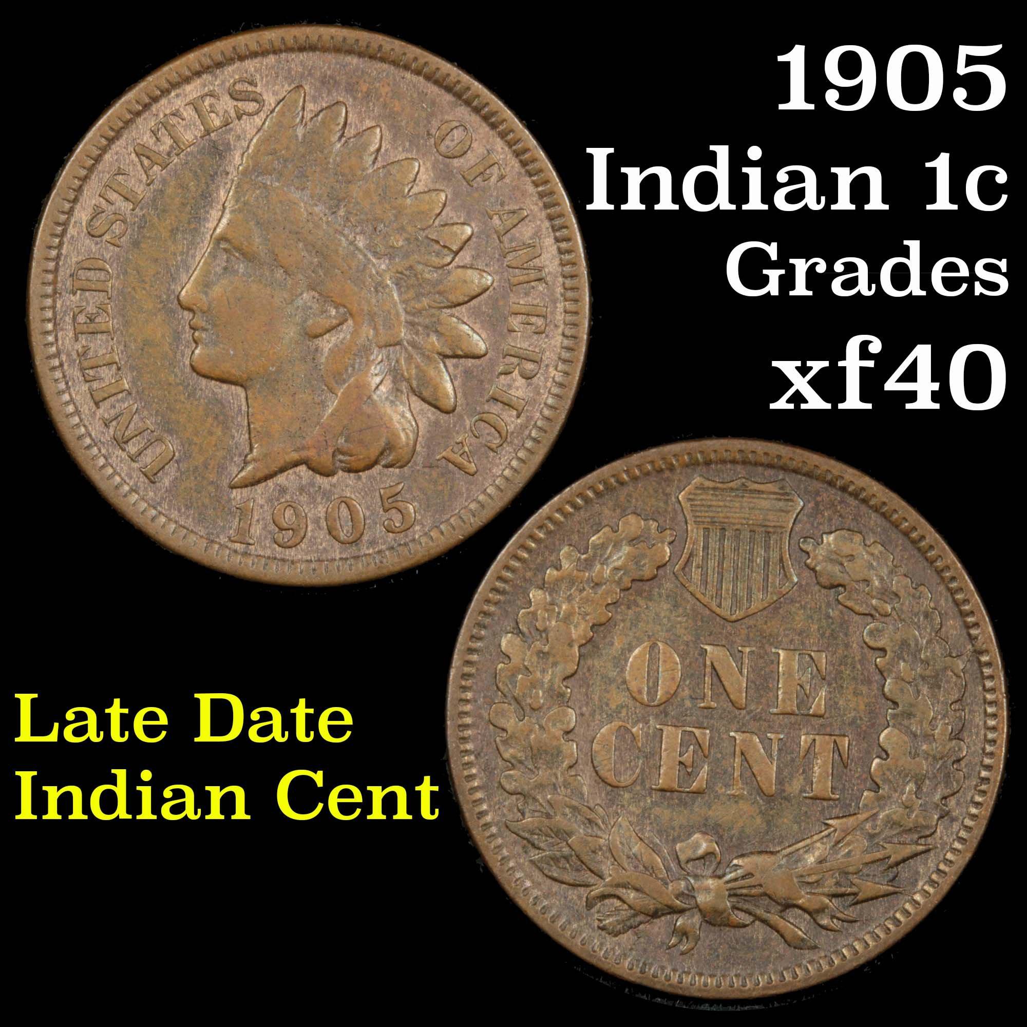 1905 Indian Cent 1c Grades xf