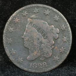 1828 Coronet Head Large Cent 1c Grades f+